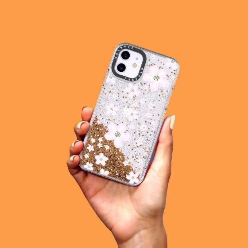 Pink Cherry Blossoms Glitter Phone Case - iPhone 11 Case - MOSNOVO