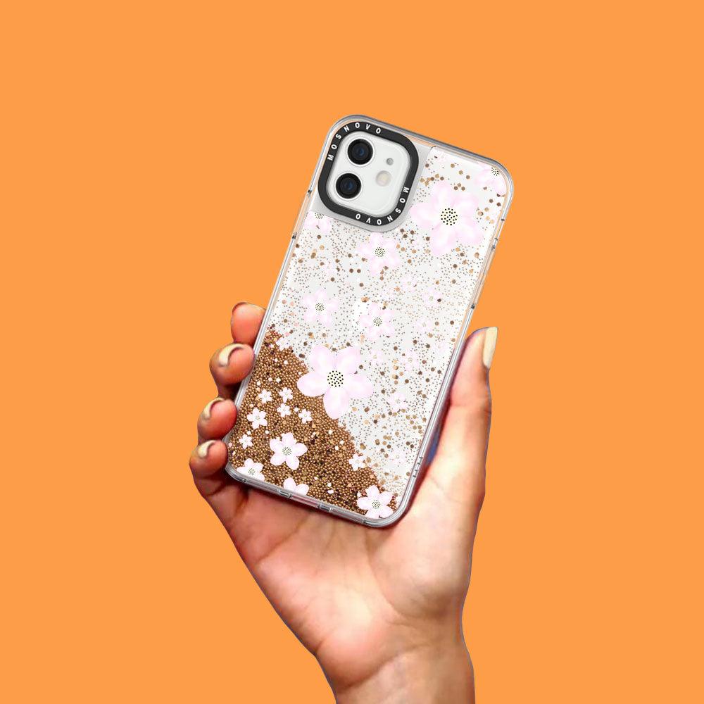 Pink Cherry Blossoms Glitter Phone Case - iPhone 12 Mini Case - MOSNOVO