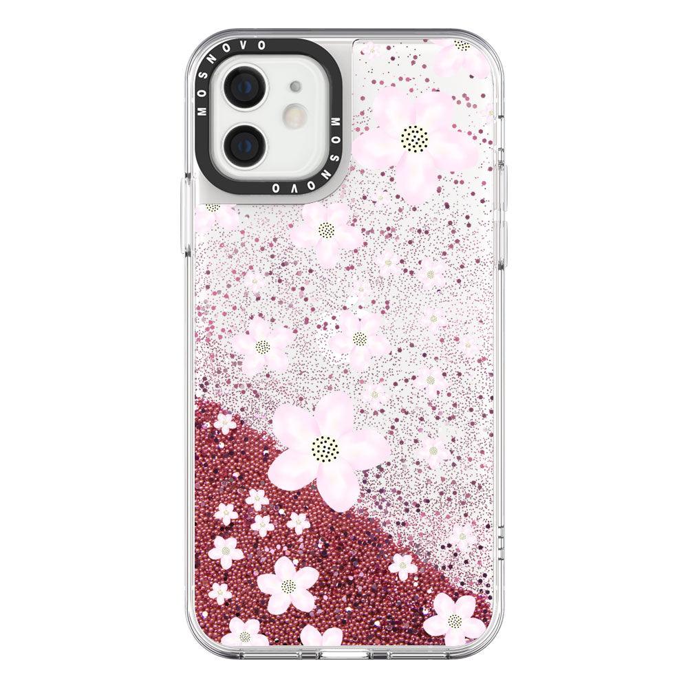 Pink Cherry Blossoms Glitter Phone Case - iPhone 12 Mini Case - MOSNOVO