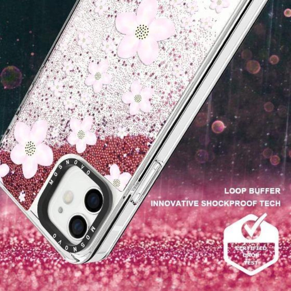 Pink Cherry Blossoms Glitter Phone Case - iPhone 12 Mini Case