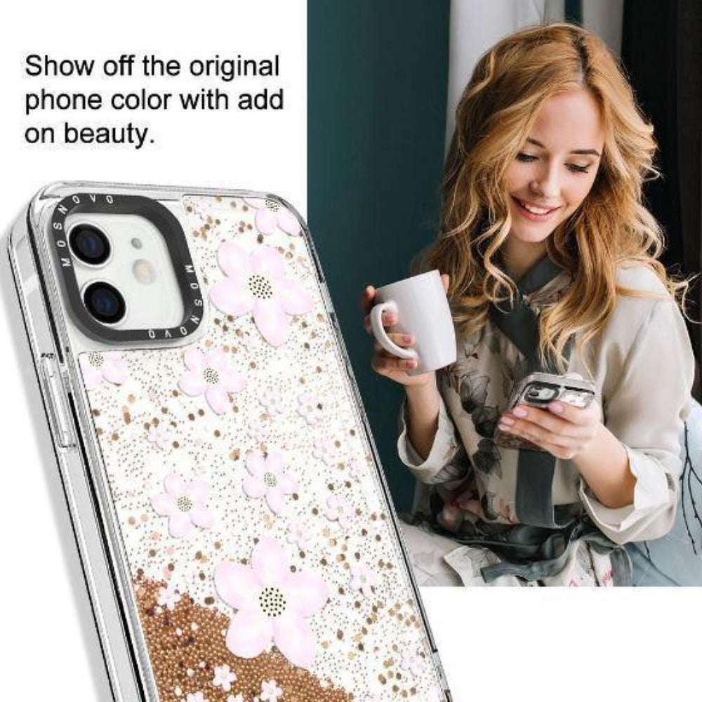 Pink Cherry Blossoms Glitter Phone Case - iPhone 12 Mini Case