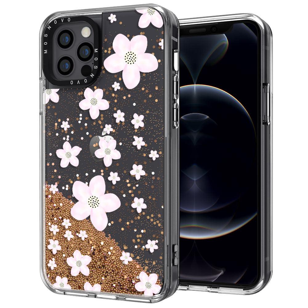 Pink Cherry Blossoms Glitter Phone Case - iPhone 12 Pro Case - MOSNOVO