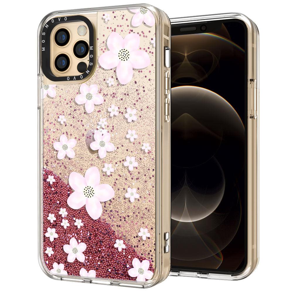 Pink Cherry Blossoms Glitter Phone Case - iPhone 12 Pro Max Case - MOSNOVO