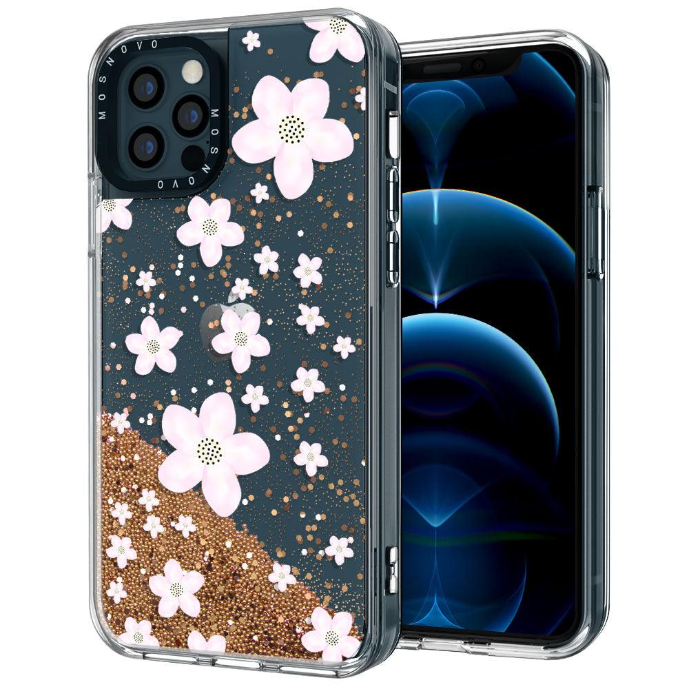 Pink Cherry Blossoms Glitter Phone Case - iPhone 12 Pro Max Case - MOSNOVO