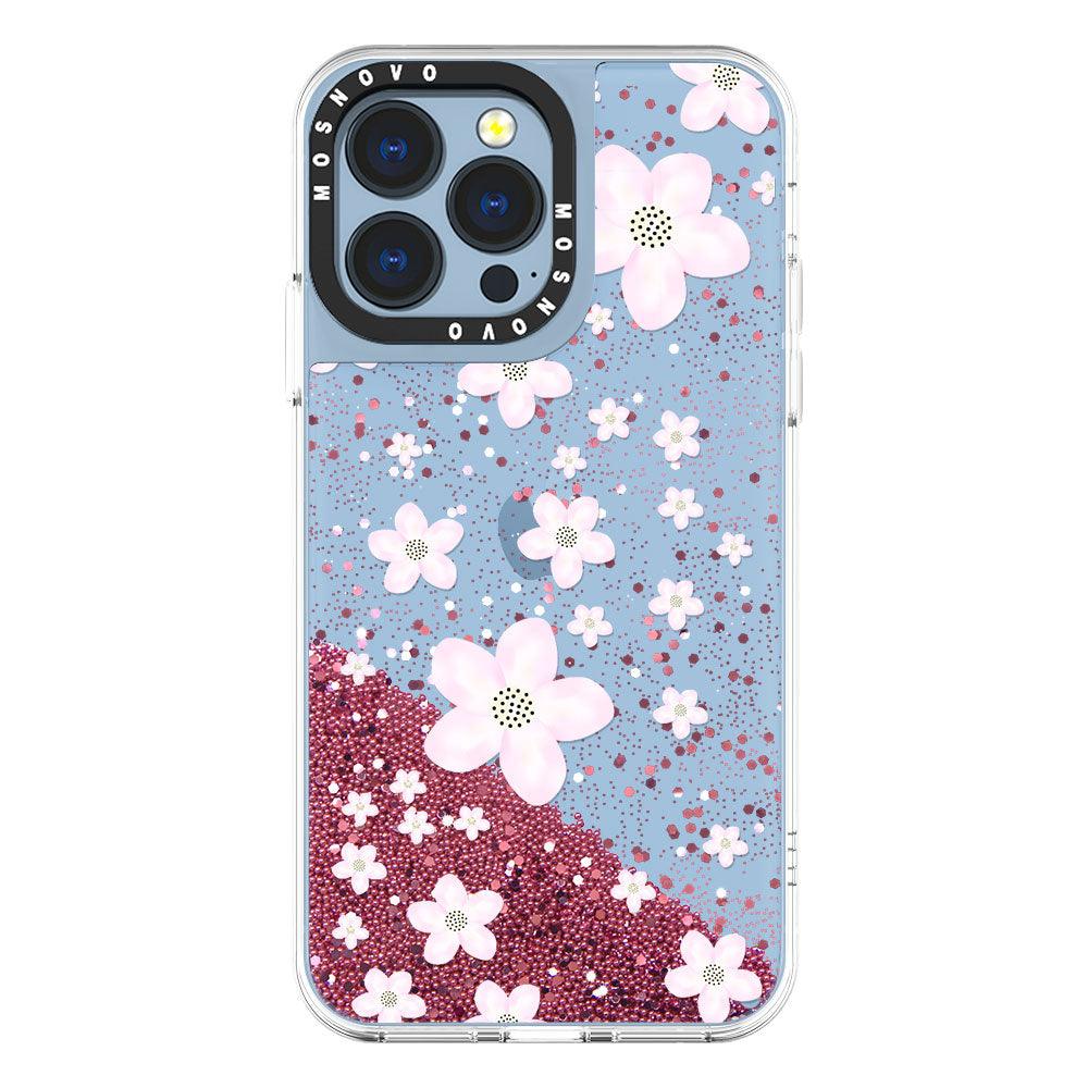 Pink Cherry Blossoms Glitter Phone Case - iPhone 13 Pro Case - MOSNOVO