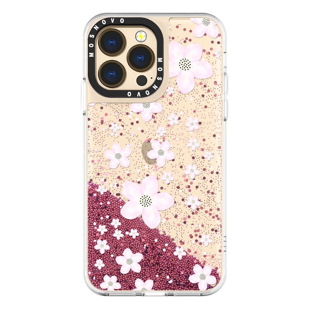 Pink Cherry Blossoms Glitter Phone Case - iPhone 13 Pro Case - MOSNOVO