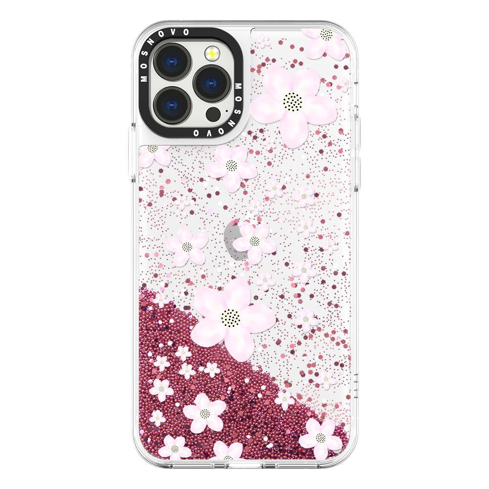 Pink Cherry Blossoms Glitter Phone Case - iPhone 13 Pro Max Case - MOSNOVO