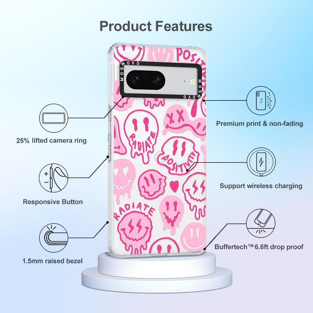 Pink Dripping Smiles Positivity Radiate Face Phone Case - Google Pixel 7 Case - MOSNOVO