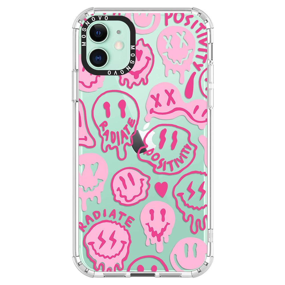 Pink Dripping Smiles Positivity Radiate Face Phone Case - iPhone 11 Case - MOSNOVO