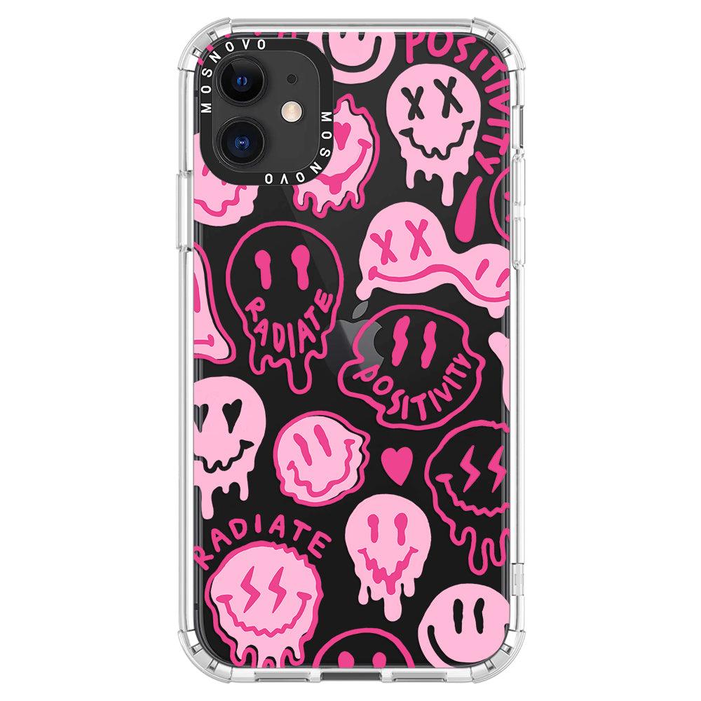 Pink Dripping Smiles Positivity Radiate Face Phone Case - iPhone 11 Case - MOSNOVO