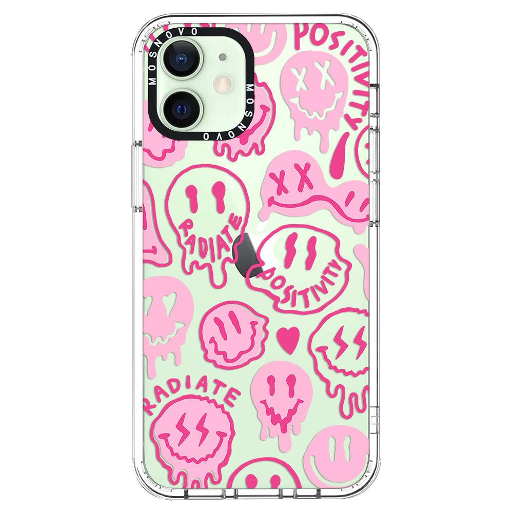 Pink Dripping Smiles Positivity Radiate Face Phone Case - iPhone 12 Case - MOSNOVO