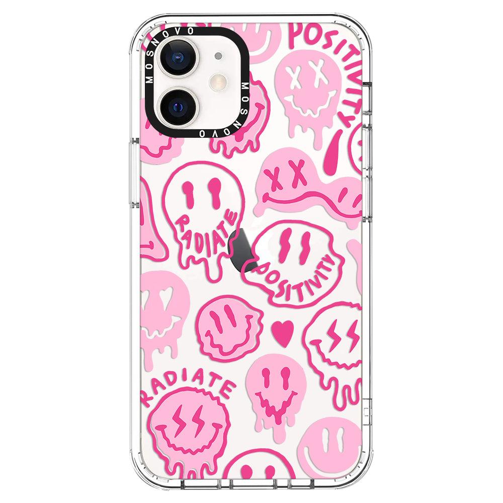 Pink Dripping Smiles Positivity Radiate Face Phone Case - iPhone 12 Mini Case - MOSNOVO