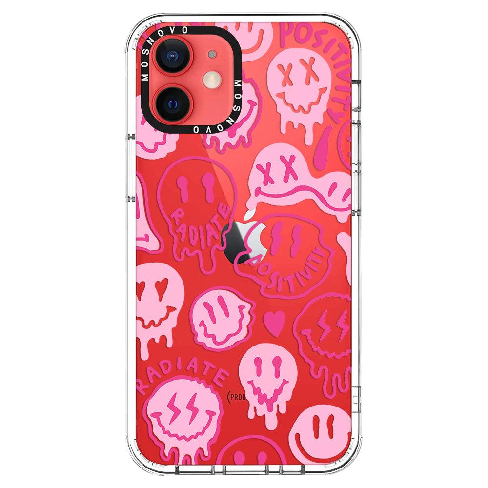 Pink Dripping Smiles Positivity Radiate Face Phone Case - iPhone 12 Mini Case - MOSNOVO