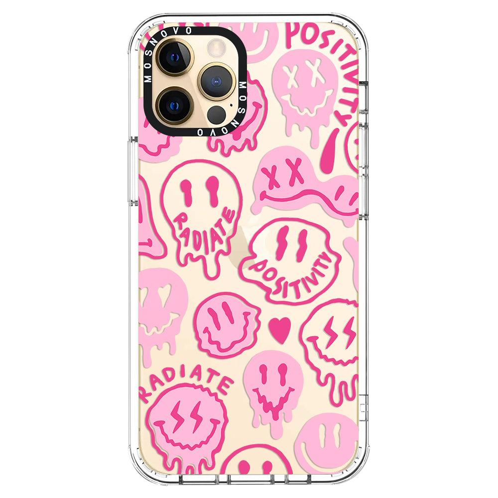 Pink Dripping Smiles Positivity Radiate Face Phone Case - iPhone 12 Pro Case - MOSNOVO