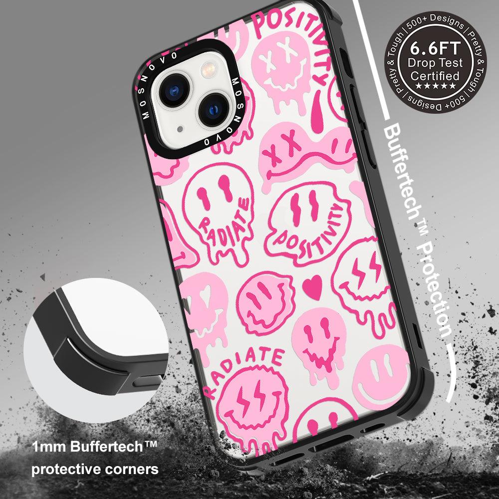 Pink Dripping Smiles Positivity Radiate Face Phone Case - iPhone 13 Case - MOSNOVO