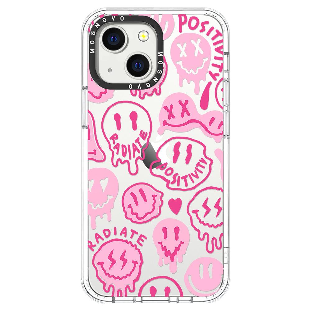 Pink Dripping Smiles Positivity Radiate Face Phone Case - iPhone 13 Mini Case - MOSNOVO
