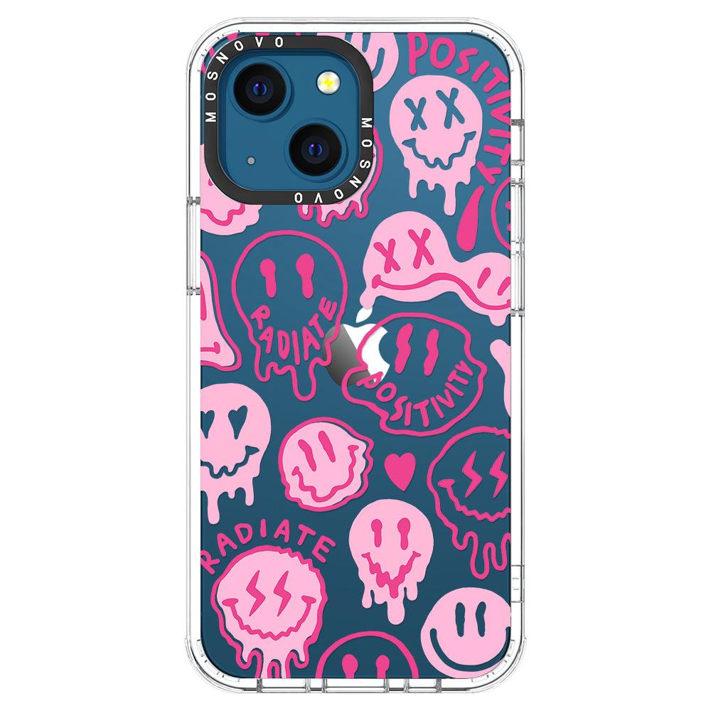 Pink Dripping Smiles Positivity Radiate Face Phone Case - iPhone 13 Mini Case - MOSNOVO