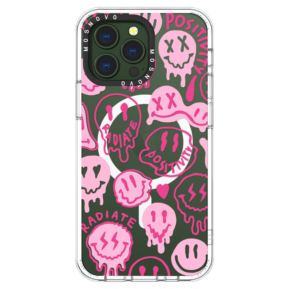 Pink Dripping Smiles Positivity Radiate Face Phone Case - iPhone 13 Pro Case - MOSNOVO