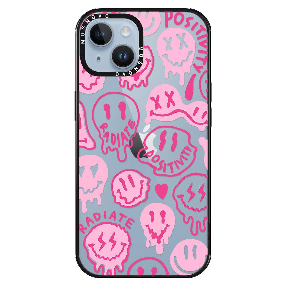 Pink Dripping Smiles Positivity Radiate Face Phone Case - iPhone 14 Case - MOSNOVO