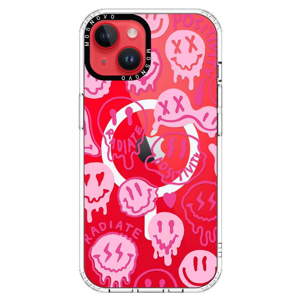 Pink Dripping Smiles Positivity Radiate Face Phone Case - iPhone 14 Case - MOSNOVO