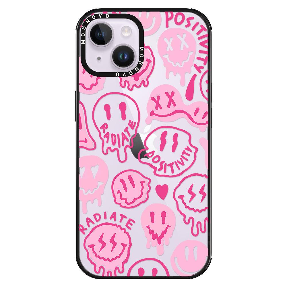 Pink Dripping Smiles Positivity Radiate Face Phone Case - iPhone 14 Plus Case - MOSNOVO