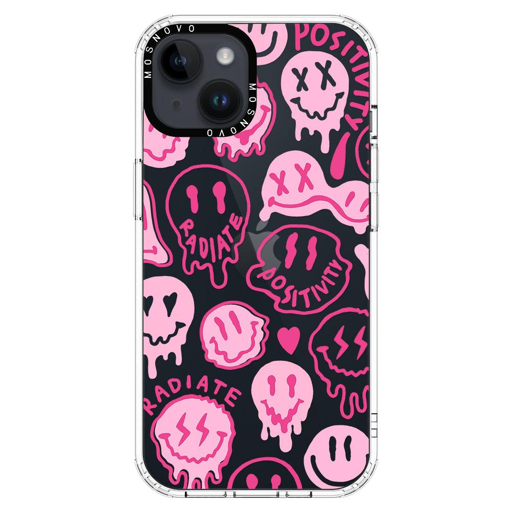 Pink Dripping Smiles Positivity Radiate Face Phone Case - iPhone 14 Plus Case - MOSNOVO