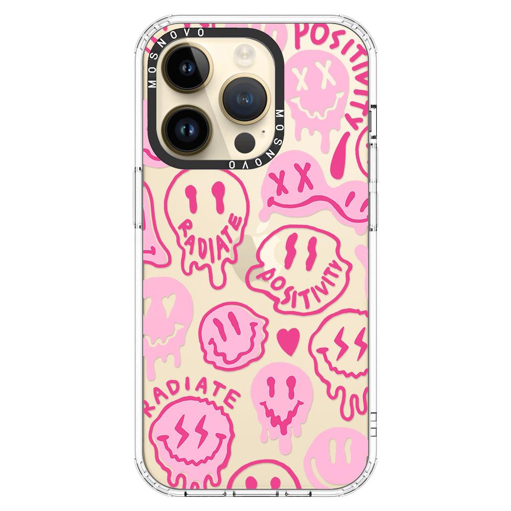 Pink Dripping Smiles Positivity Radiate Face Phone Case - iPhone 14 Pro Case - MOSNOVO