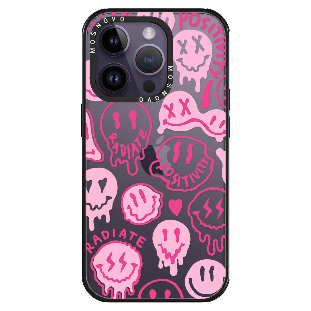 Pink Dripping Smiles Positivity Radiate Face Phone Case - iPhone 14 Pro Case - MOSNOVO