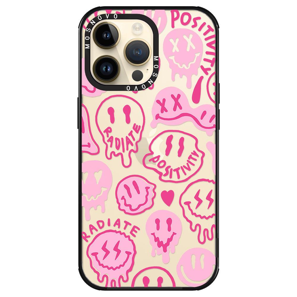 Pink Dripping Smiles Positivity Radiate Face Phone Case - iPhone 14 Pro Max Case - MOSNOVO