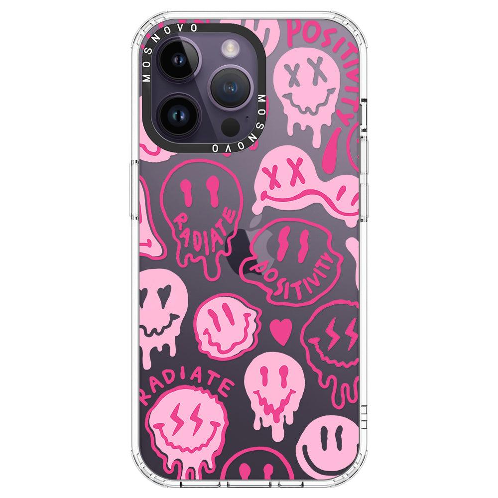 Pink Dripping Smiles Positivity Radiate Face Phone Case - iPhone 14 Pro Max Case - MOSNOVO