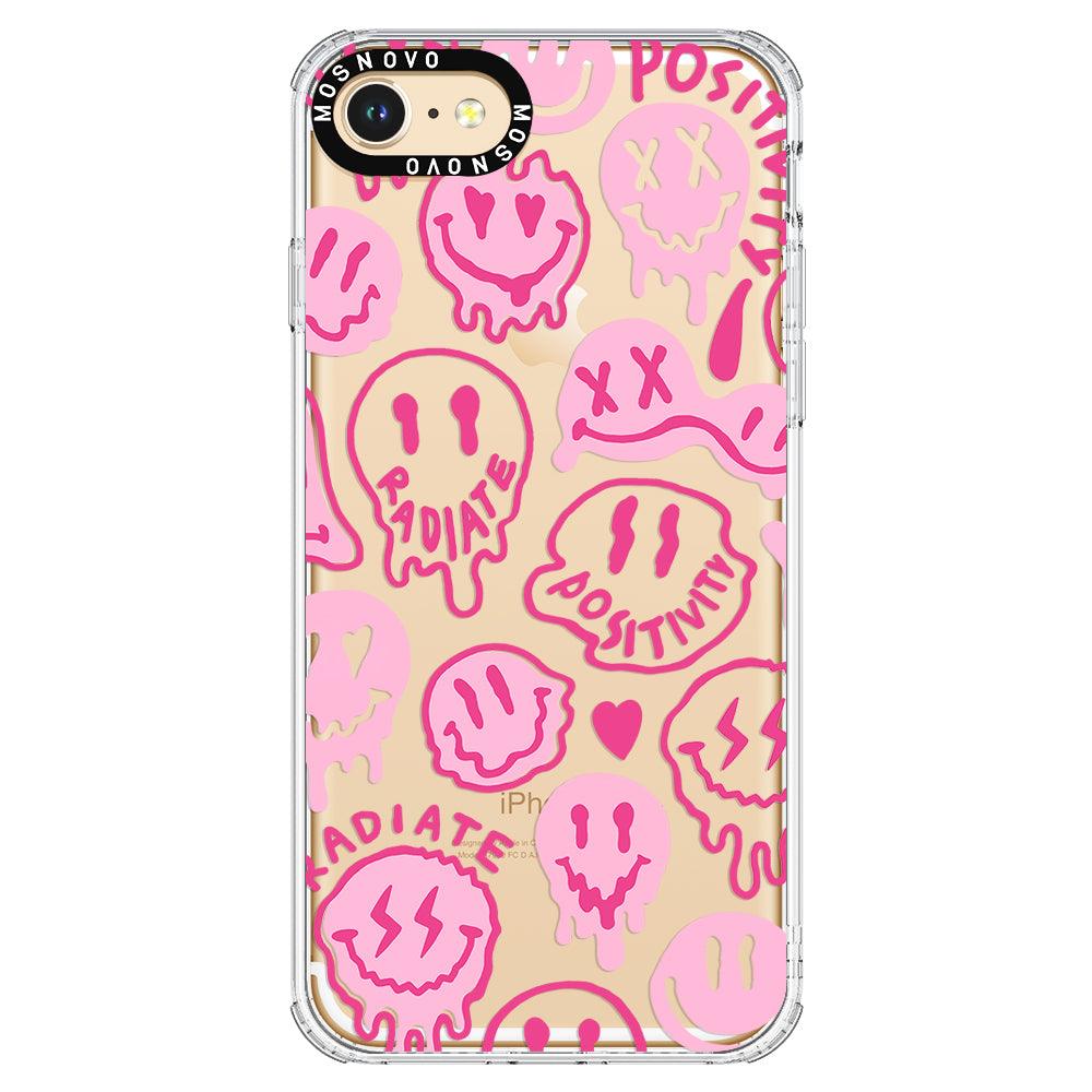 IPhone 15 Pink Dripping Smiles Positivity Radiate Face Phone Case