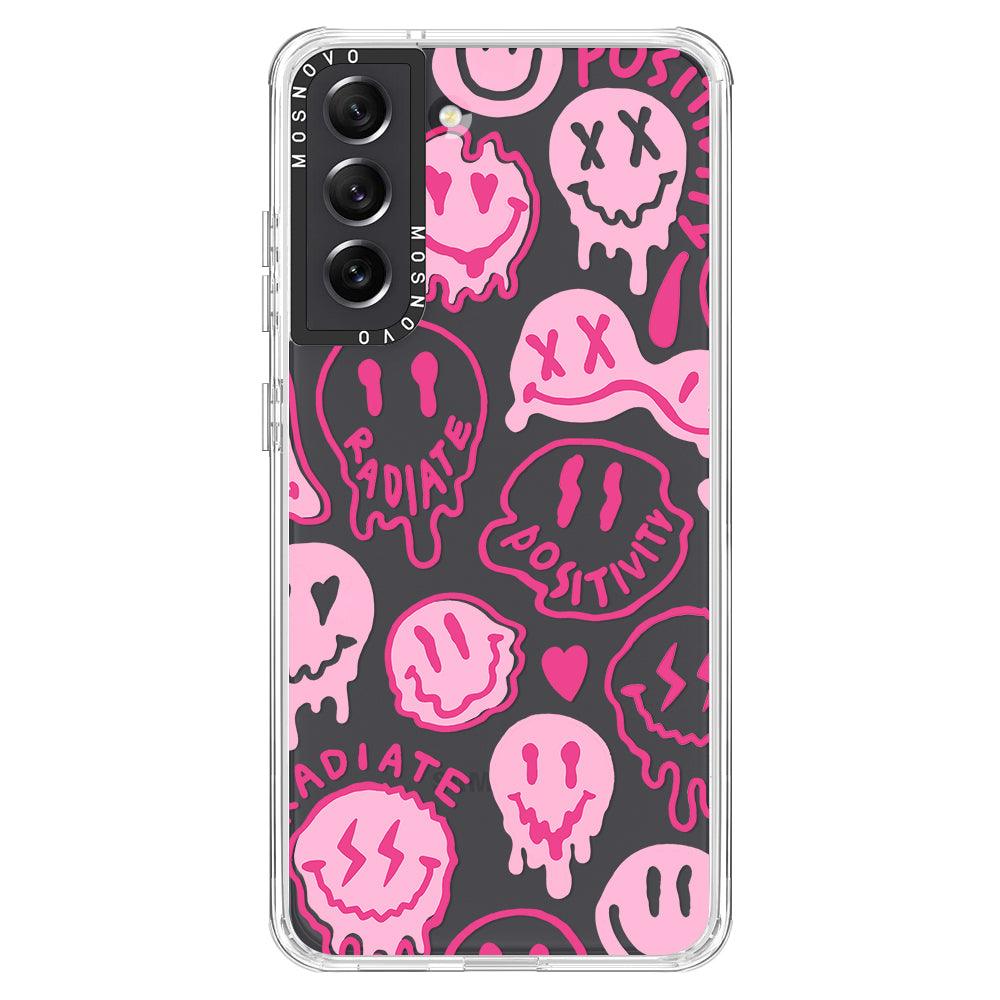 Pink Dripping Smiles Positivity Radiate Face Phone Case - Samsung Galaxy S21 FE Case - MOSNOVO