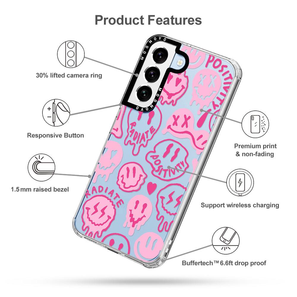 Pink Dripping Smiles Positivity Radiate Face Phone Case - Samsung Galaxy S22 Case - MOSNOVO