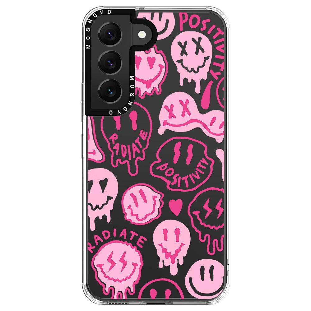 Pink Dripping Smiles Positivity Radiate Face Phone Case - Samsung Galaxy S22 Plus Case - MOSNOVO