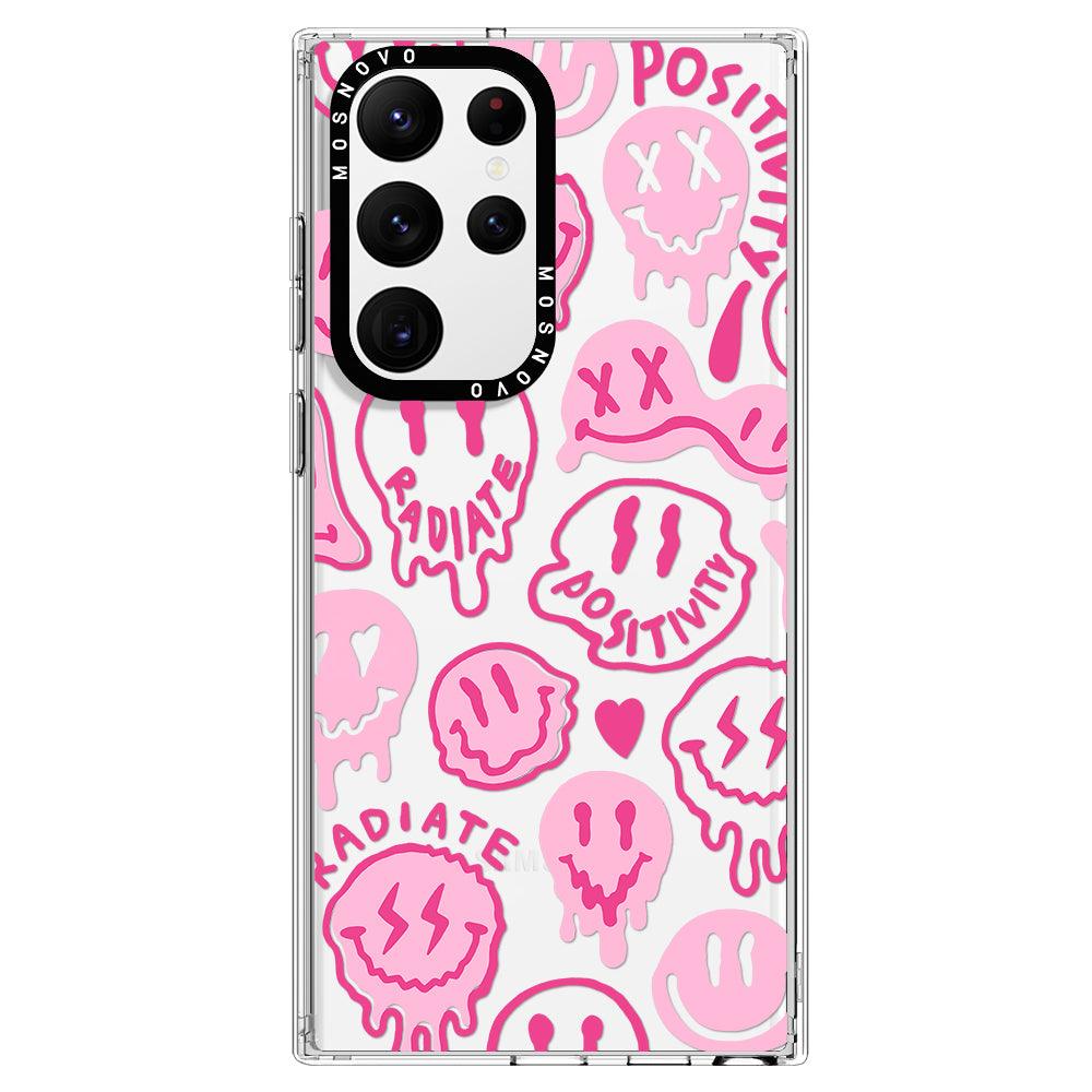 Pink Dripping Smiles Positivity Radiate Face Phone Case - Samsung Galaxy S22 Ultra Case - MOSNOVO