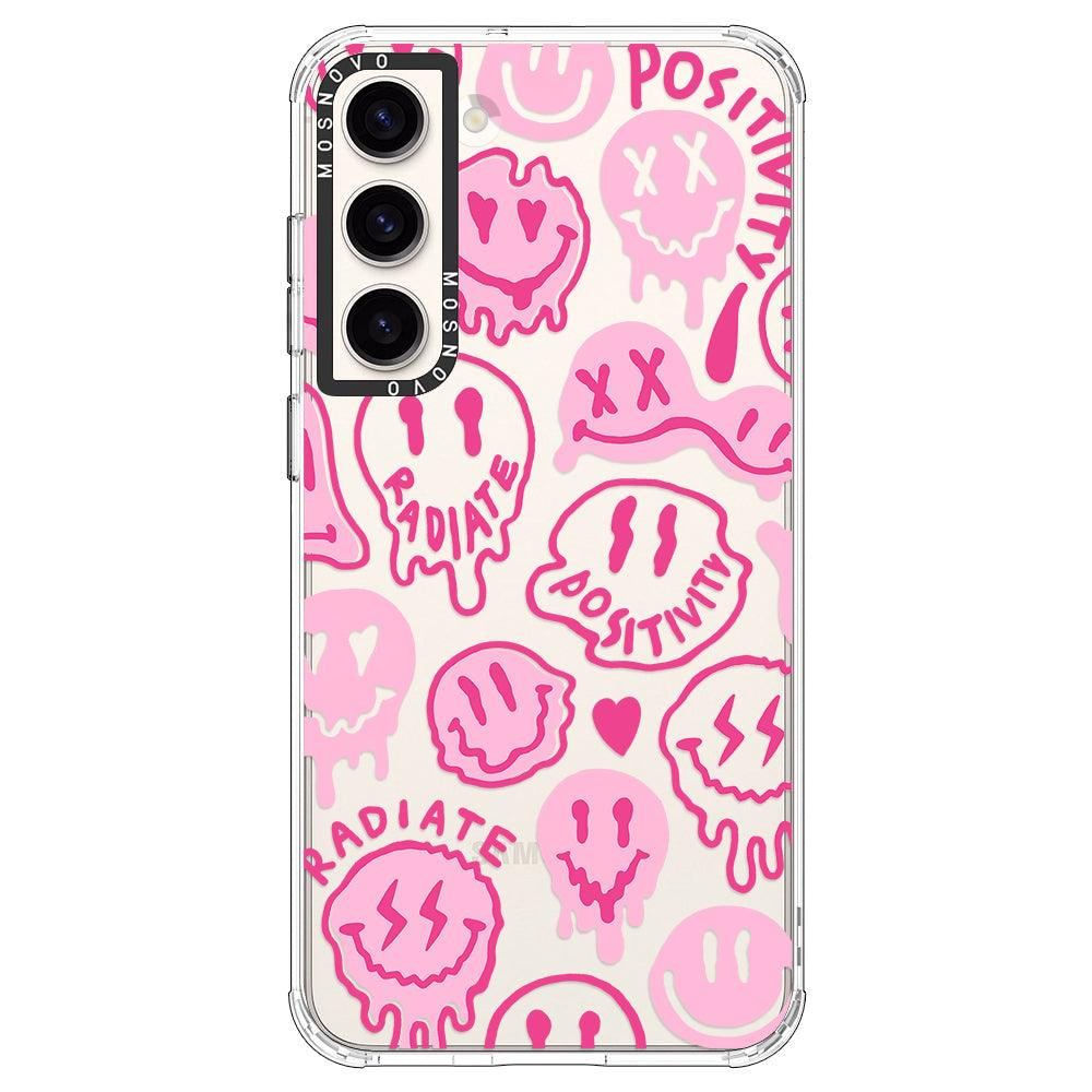 Pink Dripping Smiles Positivity Radiate Face Phone Case - Samsung Galaxy S23 Plus Case - MOSNOVO