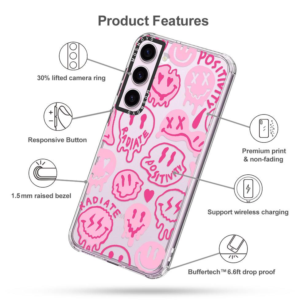 Pink Dripping Smiles Positivity Radiate Face Phone Case - Samsung Galaxy S23 Plus Case - MOSNOVO