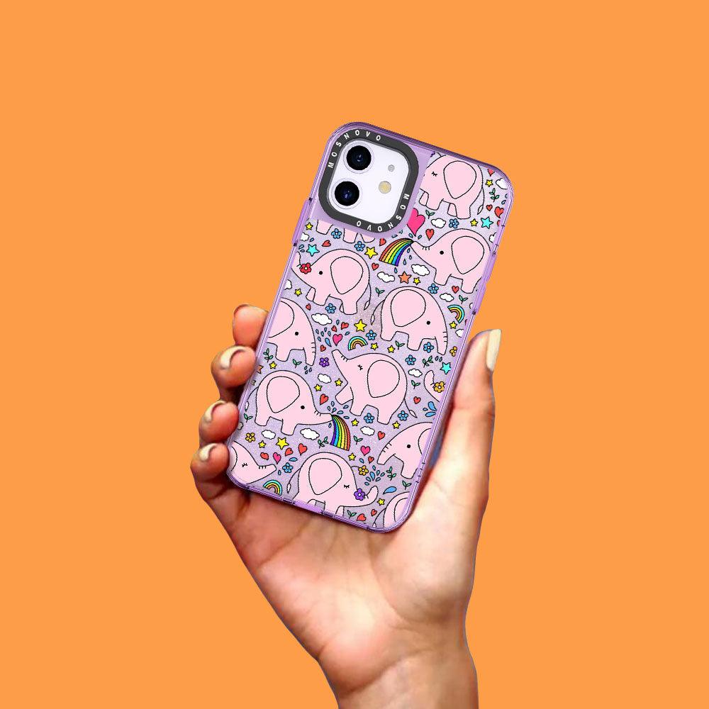 Pink Elephant Glitter Phone Case - iPhone 11 Case - MOSNOVO