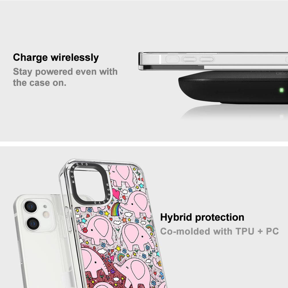 Pink Elephant Glitter Phone Case - iPhone 12 Case - MOSNOVO