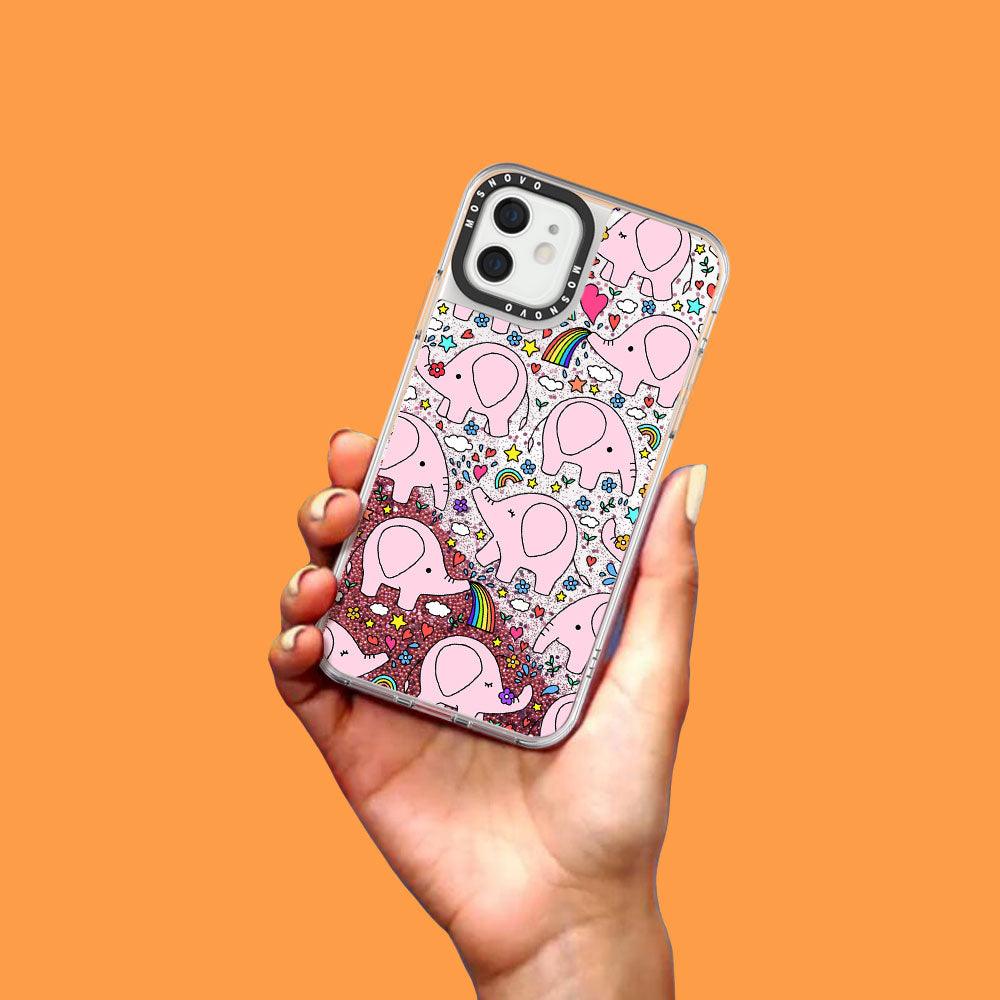 Pink Elephant Glitter Phone Case - iPhone 12 Case - MOSNOVO