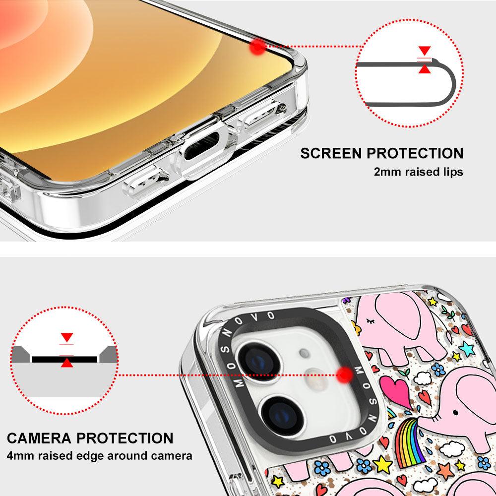 Pink Elephant Glitter Phone Case - iPhone 12 Mini Case - MOSNOVO