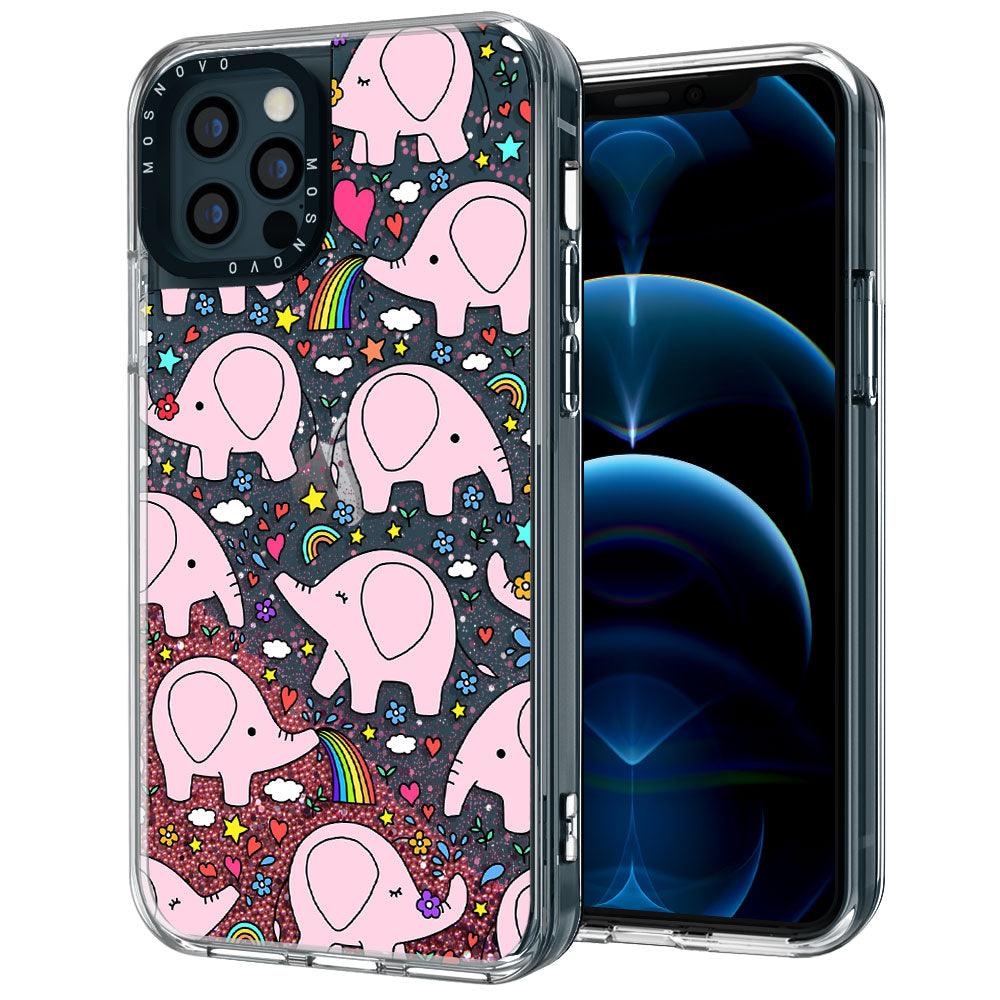 Pink Elephant Glitter Phone Case - iPhone 12 Pro Case - MOSNOVO