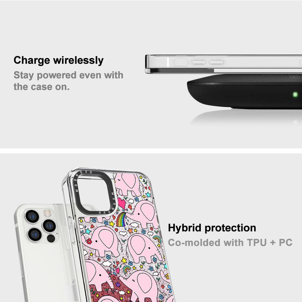 Pink Elephant Glitter Phone Case - iPhone 12 Pro Case - MOSNOVO