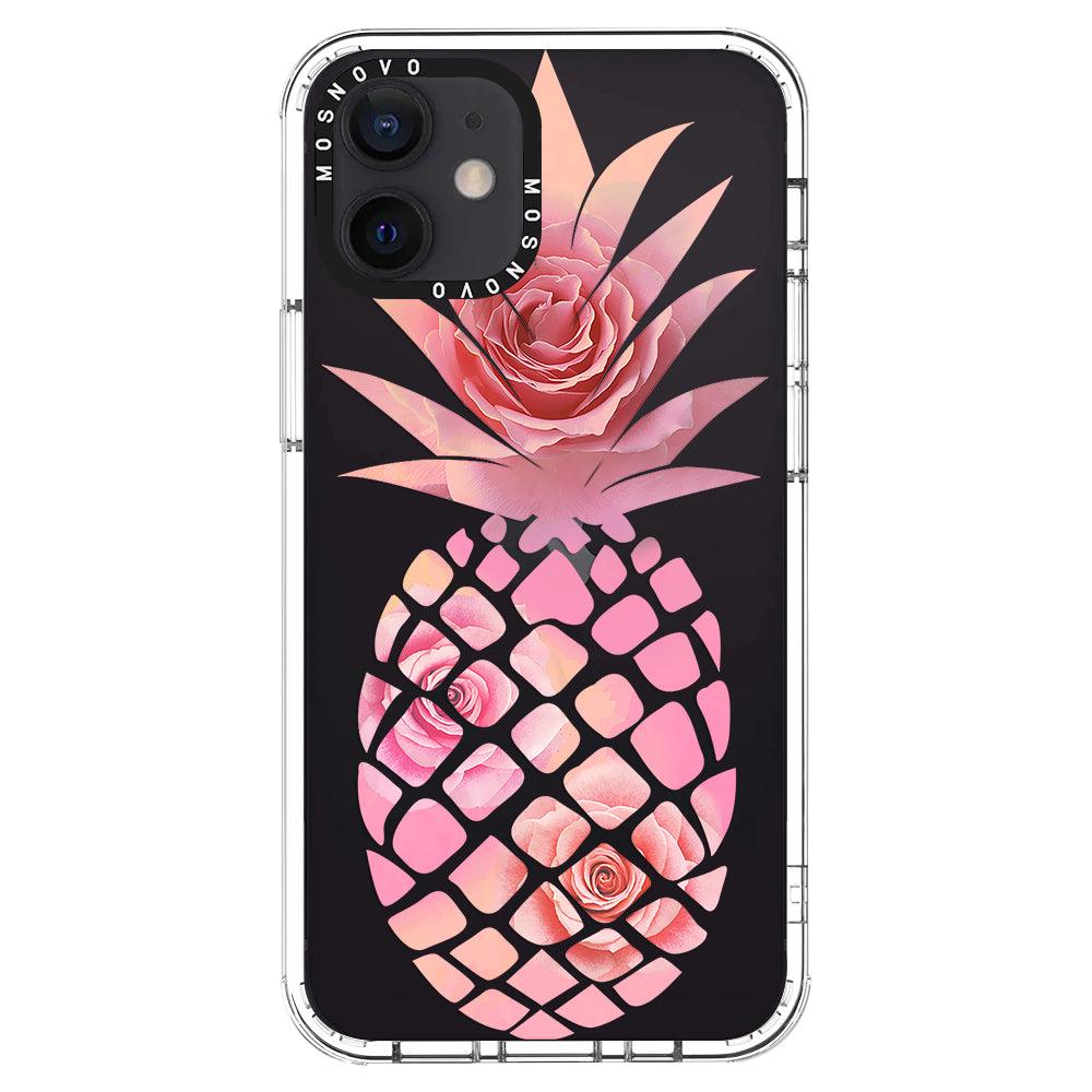 Pink Floral Pineapple Phone Case - iPhone 12 Mini Case - MOSNOVO