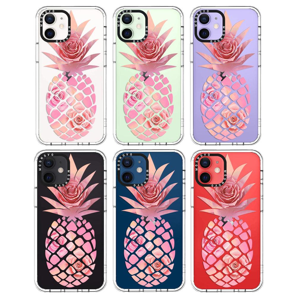 Pink Floral Pineapple Phone Case - iPhone 12 Mini Case - MOSNOVO