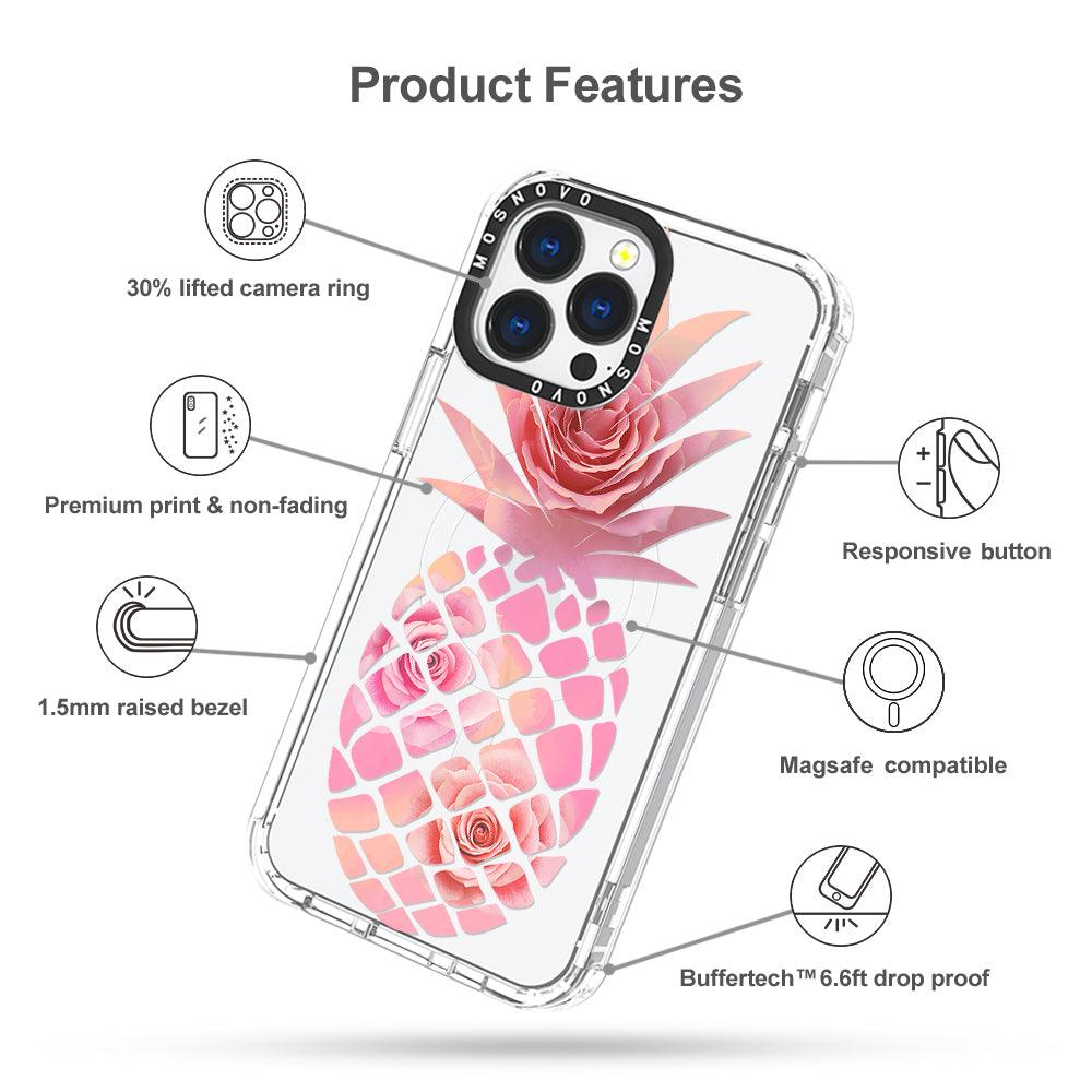 Pink Floral Pineapple Phone Case - iPhone 13 Pro Case - MOSNOVO
