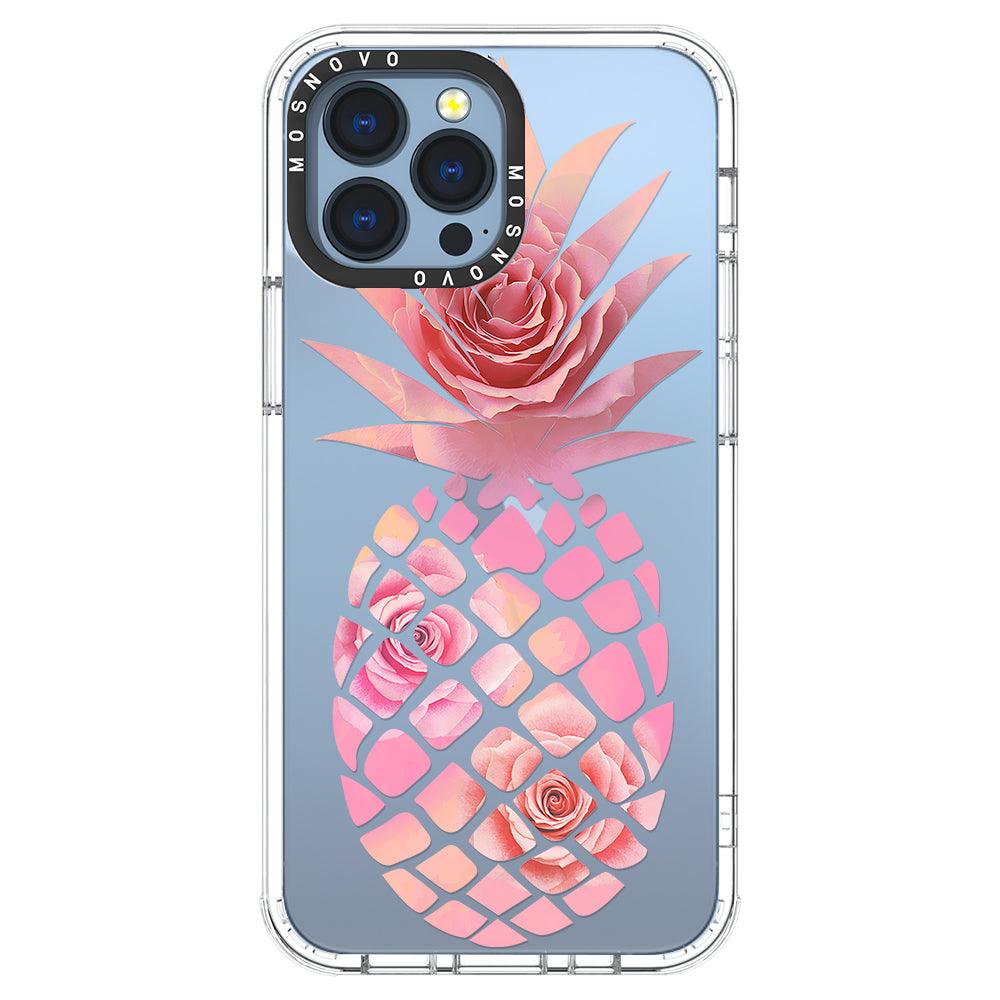 Pink Floral Pineapple Phone Case - iPhone 13 Pro Max Case - MOSNOVO