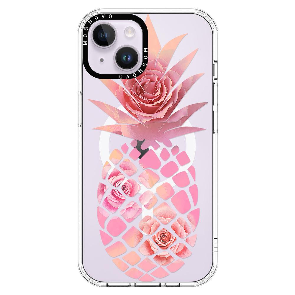 Pink Floral Pineapple Phone Case - iPhone 14 Case - MOSNOVO