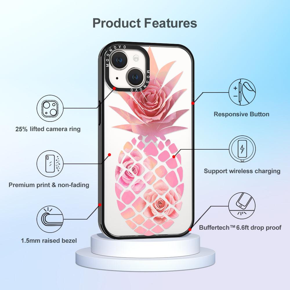 Pink Floral Pineapple Phone Case - iPhone 14 Plus Case - MOSNOVO