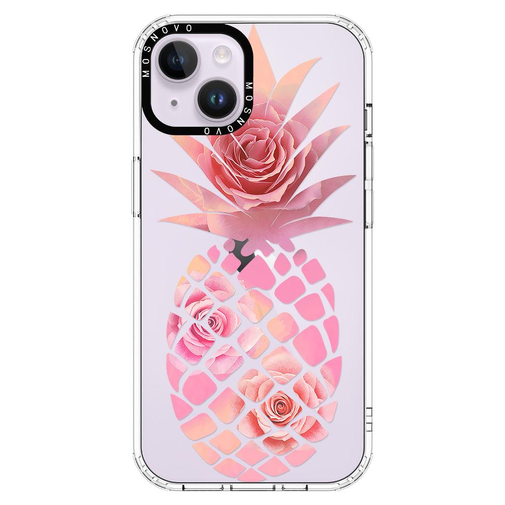 Pink Floral Pineapple Phone Case - iPhone 14 Plus Case - MOSNOVO
